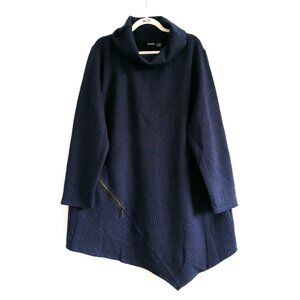 NWT Evan Womens Navy Blue Asymmetrical Hem Tilly Textured Tunic Top Size 22/24